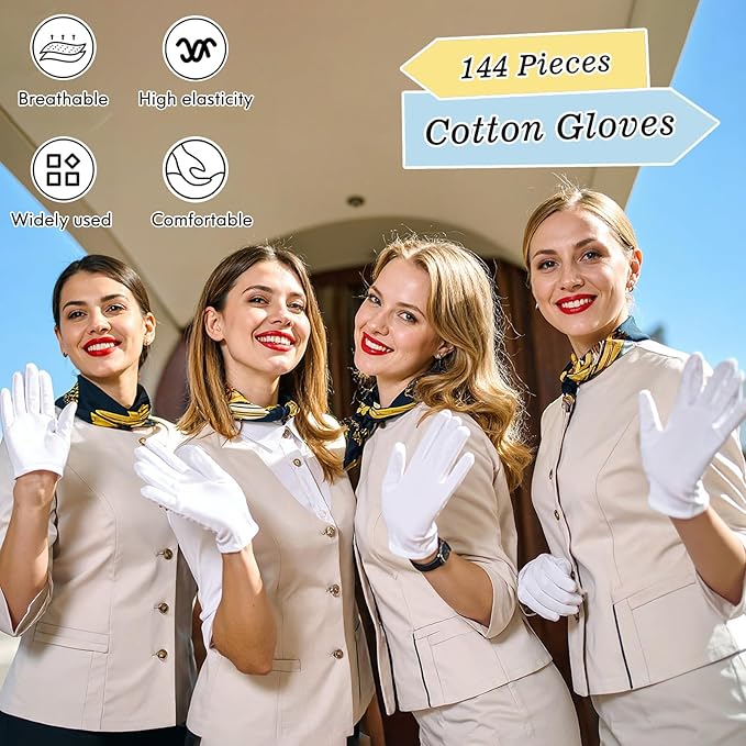 144 Pcs/72 Pairs Cotton Gloves, Cotton Bulk Pack Moisturizing Glove Large Size White Glove for Men Women Inspection Gloves for Dry Hand Art Handling Coin Jewelry