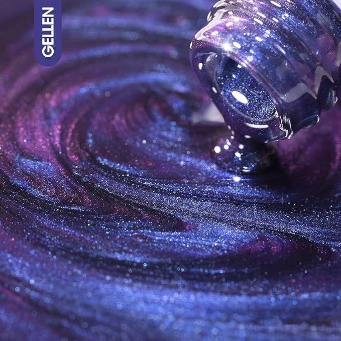 Gellen Cat Eye Gel Nail Polish, 18ml Blue Purple Color Cat Eye Gel Polish with Magnet Stick, Holographic Glitter Cat Eye Nail Polish Soak Off Nail Art Manicure at Home