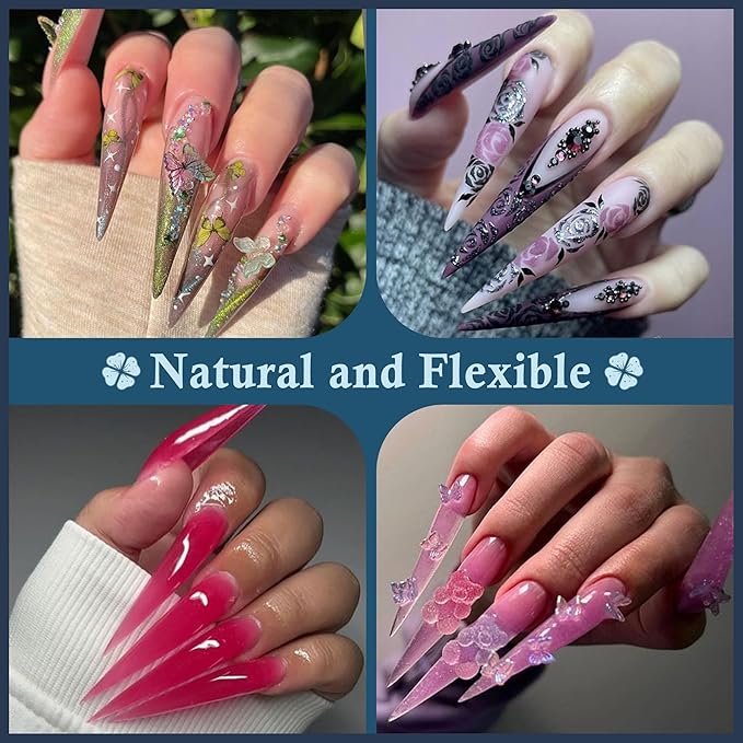 XXL Stiletto Nail Tips 120 Pcs Full Cover Pre-buff Stiletto Gel Press On Nails Flat Tips for Acrylic Nails for Home DIY Nail Extensions 12 Sizes