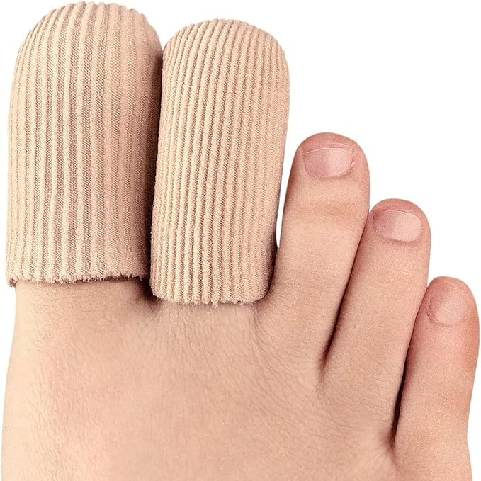 Bukihome 8 PCS Toe Protectors, Silicone Toe Caps Closed Toe Surface Fabric Sleeve Protectors, Prevent Pain Relief for Corns, Blisters and Ingrown Toenails (2PCS Large Size+ 6PCS Medium Size)[Upgrade]