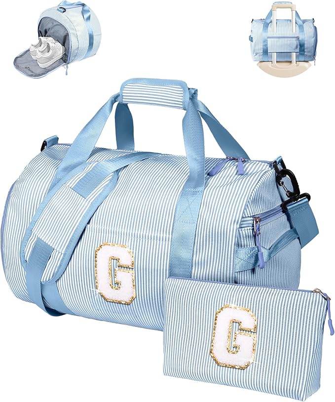 9 Year Old Girl Birthday Gifts, Girls Travel Duffle Bag, Kids Initial Overnight Bags with Shoe Compartment, Customized Weekender Bag with Makeup Pouch, Sweet 16 Gift for Daughter (Letter G)