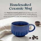 NOVA CERAMICS Blue Coffee Mug - 16 oz Ceramic Mug - Neptune | Blue Mug Style - - Image 2