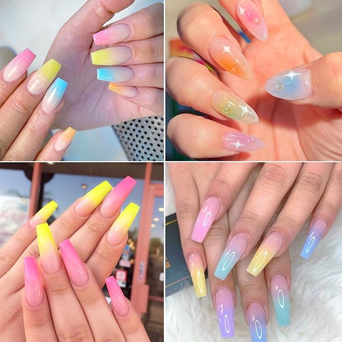 Nail Pigment Palette - 9 Colors Gradient & Solid Neon Ombre Pigment Powder Set - Includes 5 Sponge Sticks & 1 Brush - Perfect for Beginners