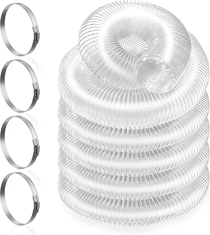 Hon&Guan 4" x 20' Dust Collection Hose, Flexible Clear Odorless PVC Dust Collector Hose with Carbon Steel Wire, Puncture Resistant Dust Hoses for Woodworking Dust Collecting System