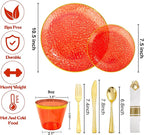 Rubtlamp 700Pcs Red Gold Plastic Dinnerware Set, Hammered Red Gold Plates - Image 2
