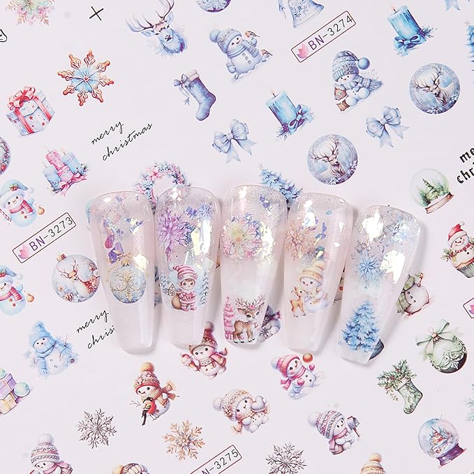 Christmas Water Decals for Nails 48 Designs Holiday Nail Stickers Snowmen Reindeer Water Transfer Nail Decals Christmas Santa Claus Snowflake Penguin Cute Cartoon Manicure Decoration for Women Girls
