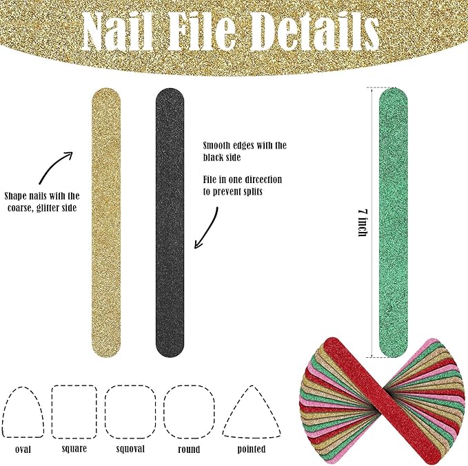 20 Pieces Glitter Nail File Colorful Nail Boards Nail Buffer Double Sided Emery Boards Fingernails Toenails Manicure Files Manicure Care Pedicure Tools for Women Girls (Bright Color)