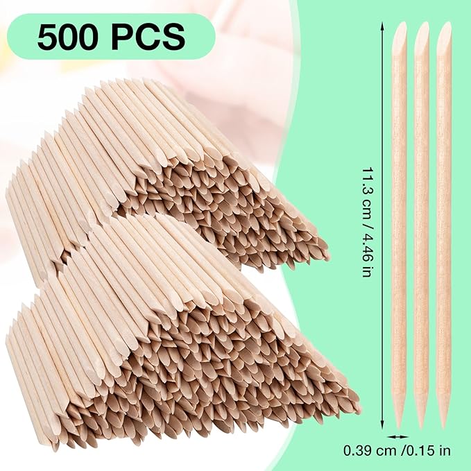 Noverlife 500PCS Orange Wood Nail Sticks, Double Sided Cuticle Pusher Remover, Disposable Cuticle Sticks for Manicures & Pedicures, Wooden Nail Art Cuticle Pusher Remover Set for Home & Salon Manicure