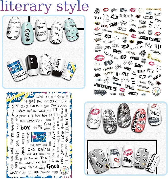 9 Sheets Fruits Nail Stickers for Girls,Spring Nail Decals 3D Self-Adhesive Summer Nail Stickers for Nail Art,Text Fragments Design Holiday Nail Decals for Women