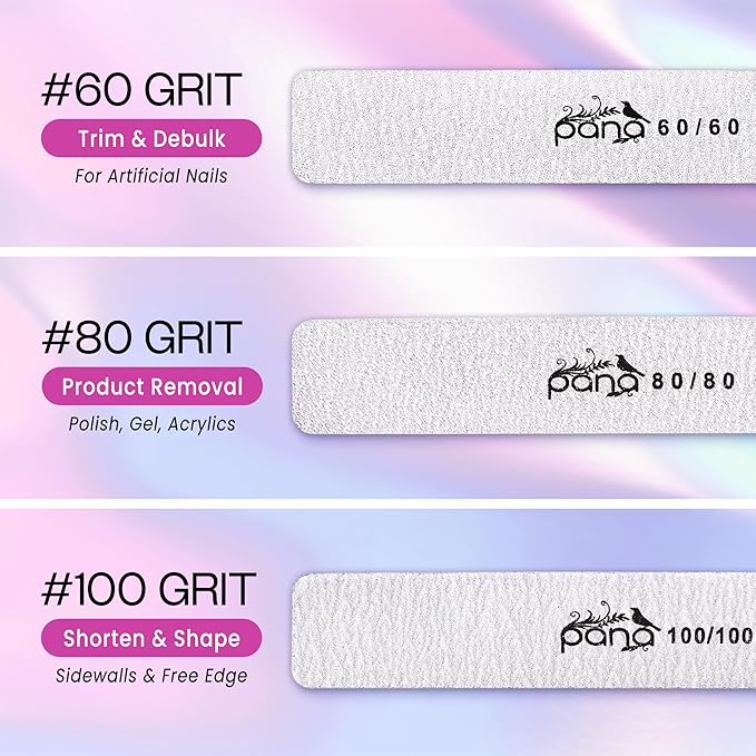10PCS Jumbo Size PANA Professional Double Sided Nail Files - Zebra, 60/60 Grit - Emery Board Nail Buffering File Manicure Pedicure Nail Polisher Washable