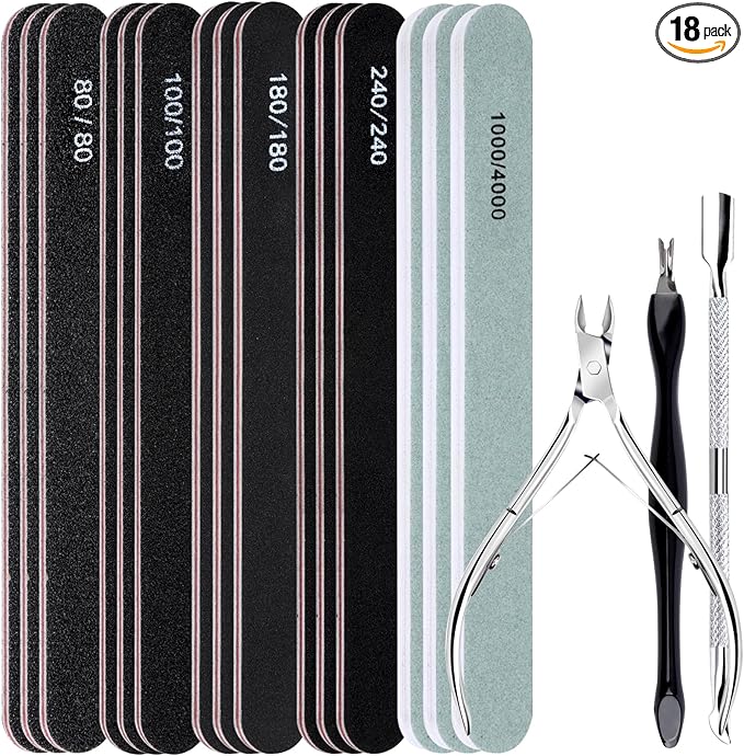 FANDAMEI Nail File Kit, Nail File, 15 PCS Emery Boards For Nails, Fingernail Files, Nail Files For Natural Nails, Nail Filer, Cuticle Trimmer, Cuticle Pusher, Manicure Tools, Nail Care Kit, Nail Tools