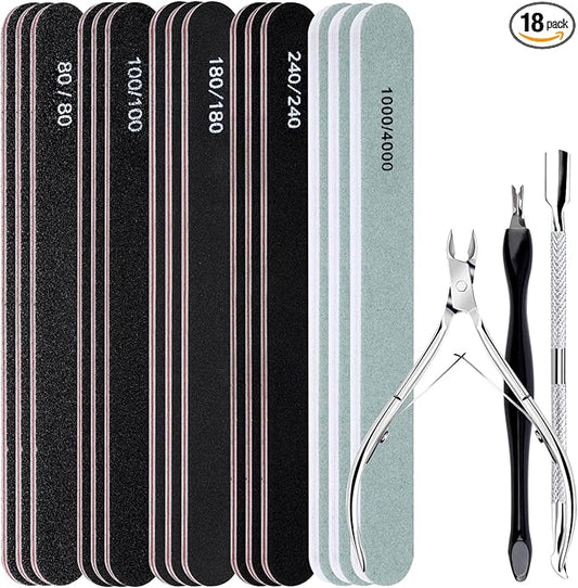 FANDAMEI Nail File Kit, Nail File, 15 PCS Emery Boards For Nails, Fingernail Files, Nail Files For Natural Nails, Nail Filer, Cuticle Trimmer, Cuticle Pusher, Manicure Tools, Nail Care Kit, Nail Tools