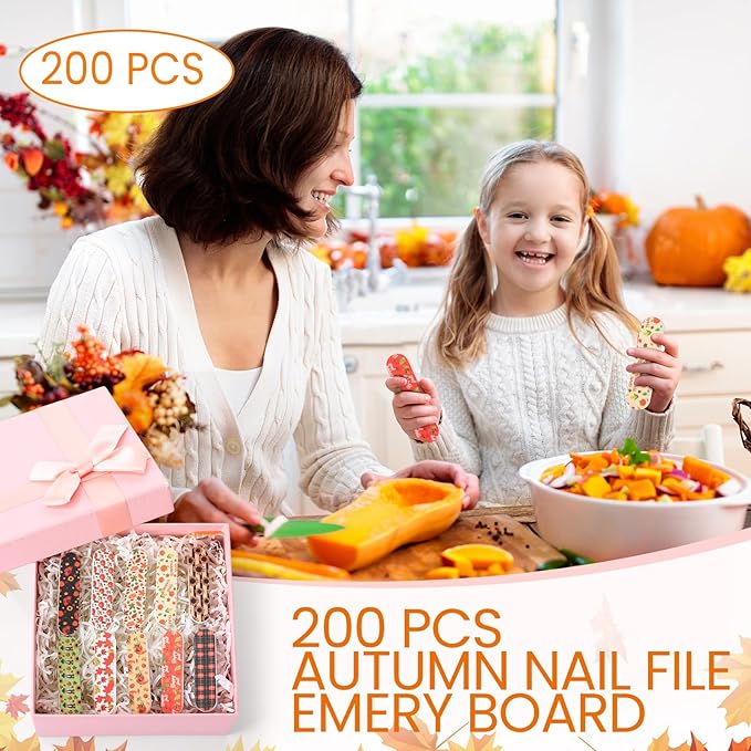 Lasnten 200 Pcs Thanksgiving Mini Nail Files Thanksgiving Gifts for Women Autumn Pumpkin Double Sided Emery Board Nail File Bulk Fall Harvest Pumpkin Manicure Tools for Party Favor Goodie Bag Filling