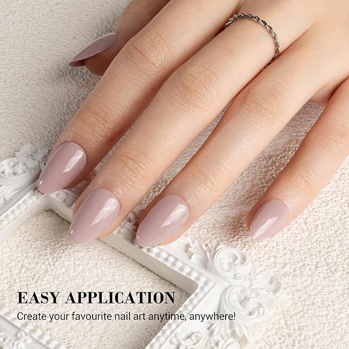 MelodySusie Semi Cured Gel Nail Strips (Camille Pink), Works with Nail Lamp, Salon Quality, Long Lasting, Easy to Apply and Remove, Includes 20Pcs, 2 Prep Pads, Nail File and Wooden Stick