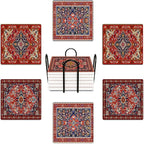 Geometric Coasters for Drinks, Ceramic Stone | Tribal Absorbent Square Table Mat by BRIBAY