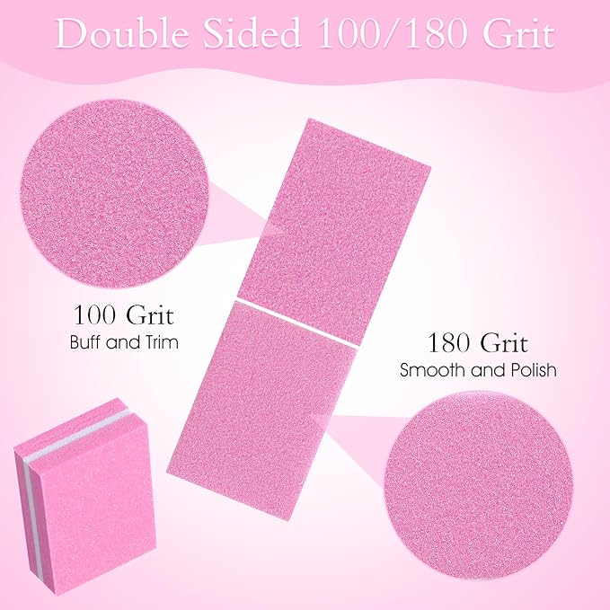 Nail Buffers (400 Pack), Mini Buffer Block Nail File for Acrylic and Natural Nails, 100/180 Grit Nail Buffer Block Bulk Buffing Blocks for Nail Buff Professional Manicure File Blocks Set Hot Pink