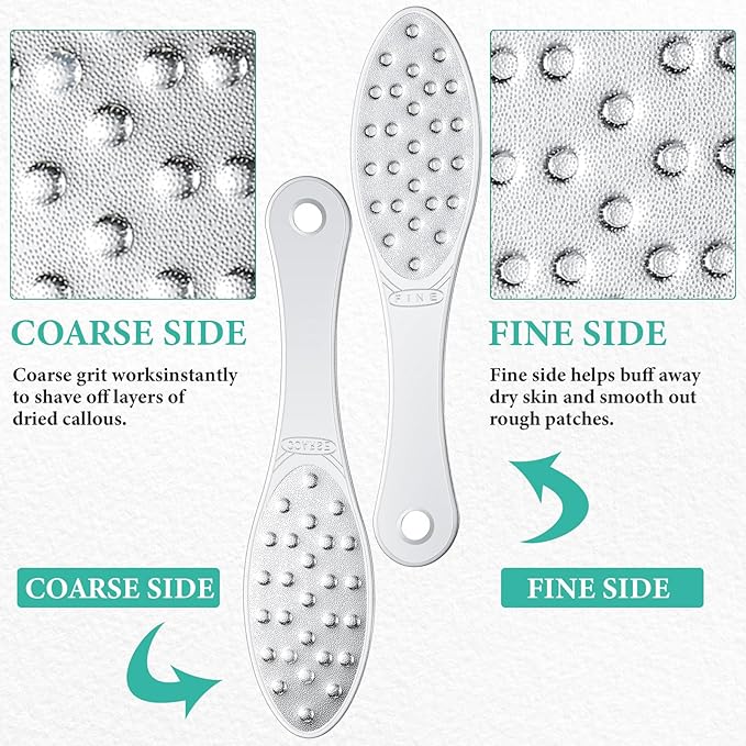 4 Pcs Stainless Steel Foot Scraper Metal Foot File Double Sided File Callus Remover Professional Feet Rasp Scrubber for Wet or Dry Skin Easy to Clean Pedicure Tool Heel