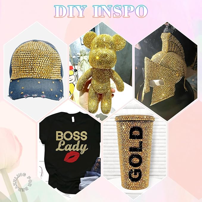 30000Pcs Resin Gold Rhinestones for Bedazzling Crafting with b7000 Jewelry Glue, Bulk Flatback Gems Bedazzler Kit for Crafts Clothes Shoes Fabric Nail Diamond Art, Assorted Size 2/3/4/5/6mm