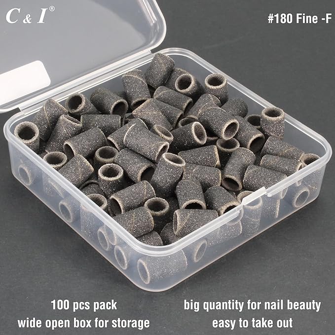 C & I Nail Sanding Bands 100 PCS Plus Upgrade Mandrel 1 PC, Nail Drill Bits for Acrylic Gel Nails Remove, Natural Nails Buffer for Nail Prep and Nail Shiner (Black, #120 Coarse)