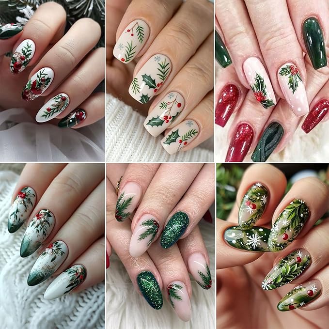 4Sheets Christmas Nail Art Stickers 3D Embossed Xmas Tree Elk Nail Decals for Acrylic Nails Self-Adhesive Holly Leaves Designs Nail Stickers Snowflake Star Nail Decal for Women Festive Manicure Decor