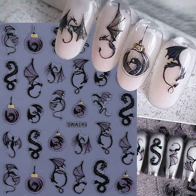 Halloween Nail Stickers Dragon Decals 12 Sheets Spooky Bat Ghost Stickers for Nails Art Metallic Glitter Spider Web Pumkin Blood Key Nail Designs Fall Holiday Supplies Manicure Decoration for Women