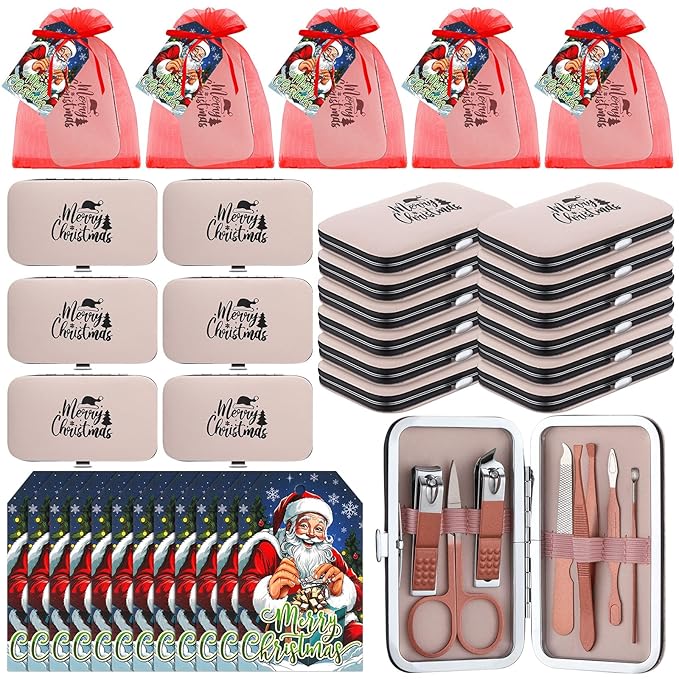 12 Set Christmas Manicure Set Bulk Christmas Stocking Stuffers Women Nail Clippers Pedicure Kit 7 In1 Travel Stainless Steel Grooming Kits Funny Xmas Gifts for Employees Office Coworkers