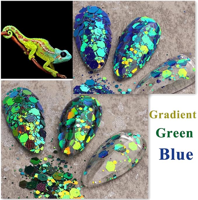 Chameleon Glitter Nail Art Sequins, Holographic 3D Laser Gradient Nail Glitter Flakes Design, UV Gel Shiny Glitters Powder Accessories for Women Manicure Mermaid Decorations DIY Sparkly Nail Art Tips