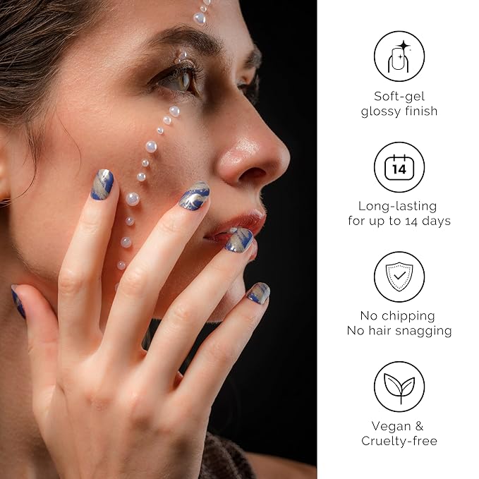 NAILOG Semi Cured Gel Nail Strips 34 pcs| Buy 2 Get 1 UV Lamp | Long Lasting Nail Polish Sticker Wraps with Glossy Gel Finish, Shooting Stars