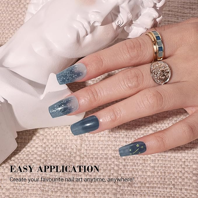MelodySusie Semi Cured Gel Nail Strips, 20 PCS Gel Nail Stickers, Gel Nail Wraps, UV Light Required, Durable and Salon Quality (Midnight Horoscope)