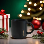 COLLECTIVE HOME Black Ceramic Coffee Mug, 15 oz Golden Monogram Tea Cup | - Image 8