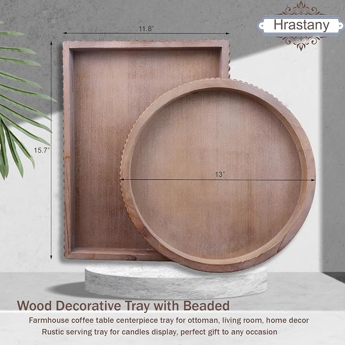 Hrastany Wood Decorative Tray, Distressed Outdoor Serving Tray - Image 4