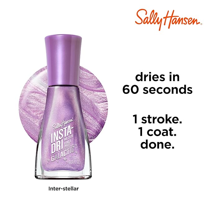 Sally Hansen Insta-Dri Galactic Nail Polish | Quick Dry, Long Lasting, Streak-Free Shine | Sheer, Shimmery | 111 Inter-Stellar | Celestial Lilac Nail Color