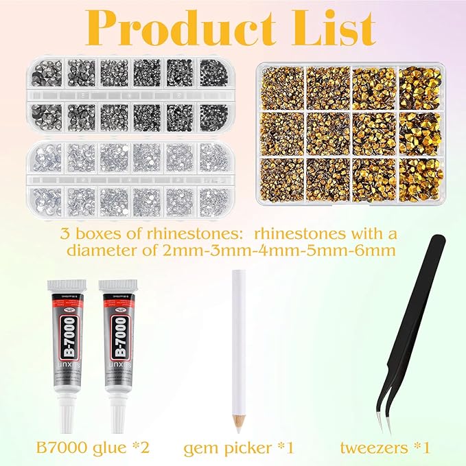 ASTARON Black Gold Resin Rhinestones for Crafting, 2mm-6mm Mixed Flatback Resin Gemstones for Crafts Gems Bulk Jelly AB Bedazzling Diamonds with Glue for Nails, Tumblers, Mugs Decoration