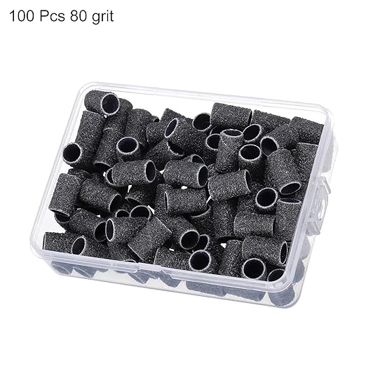 HARFINGTON 100pcs Small Sanding Bands 80 Grit for Nail Drill Bits Mini Sanding Band for Nails Gel Manicures Black