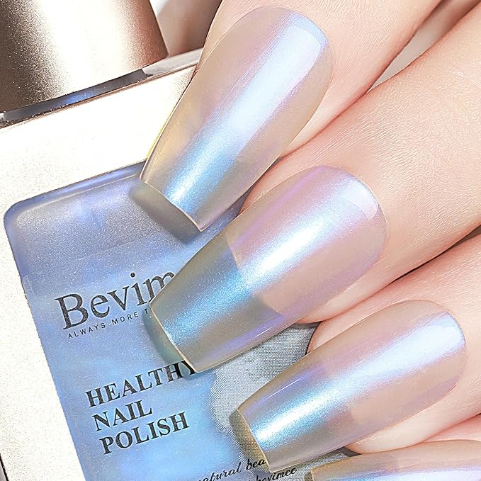Quick Dry Nail Polish 12ML, Mermaid Shimmer Pearl Aurora Blue Nail Polish Regular Air Fast Drying Fingernail and Toenail Nail Lacquer Polish Natural Color Nail Art Salon DIY at Home