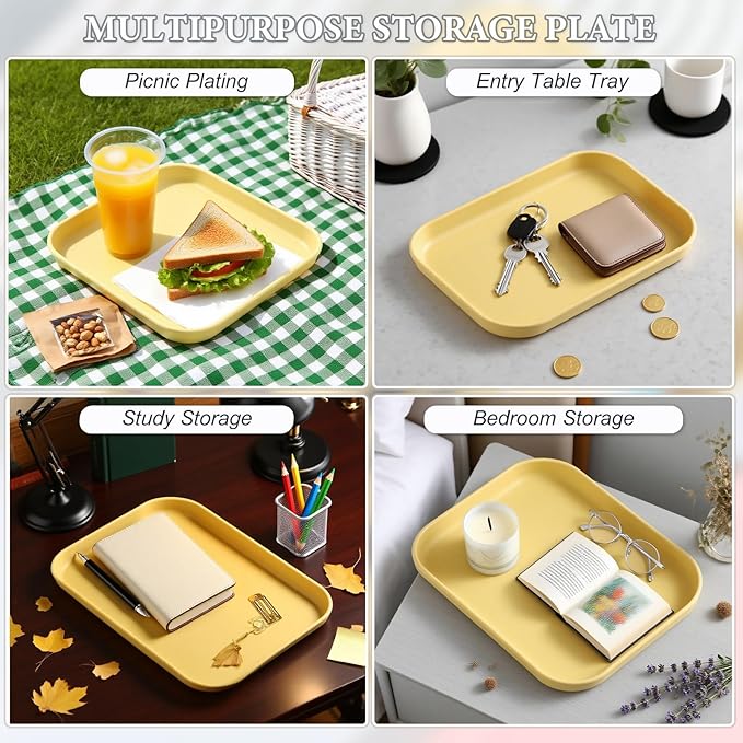 1 Pack Yellow Decorative Serving Tray, Large Manicure Tools Storage Dish, Perfume Jewelry Dinner Placing Plate for Bedroom Kitchen Salon Supplies