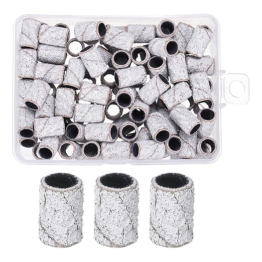 HARFINGTON 100pcs Small Sanding Bands 120 Grit for Nail Drill Bits Mini Sanding Band for Nails Gel Manicures White