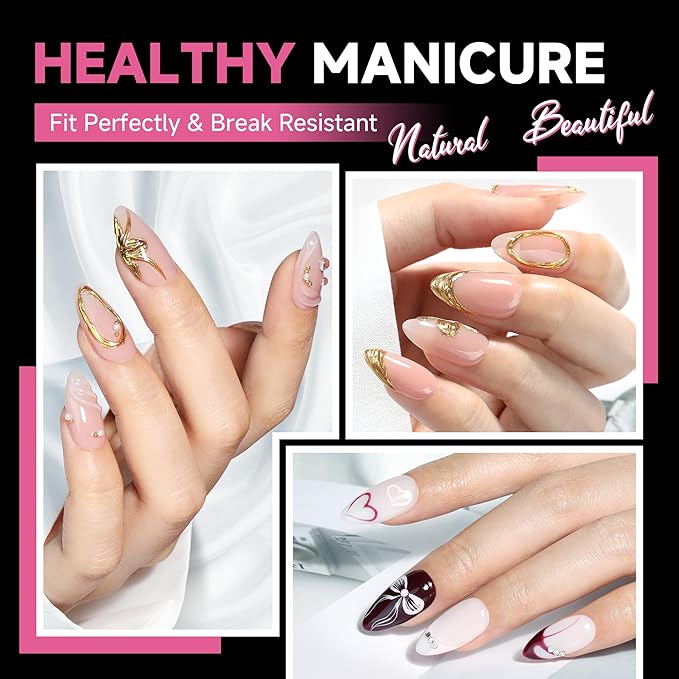 UNA GELLA Medium Almond Nail Tips, 312pcs Almond Gel Nails Tips Shape Pre Etched Full Cover Clear Fake Acrylic Pointed Press On Nails No C Curve for Nail Extension Art DIY Salon 12 Sizes