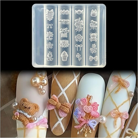 3D Knitting Nail Art Molds Winter Bow Design, Silicone Nails Tool Y2k Decoration