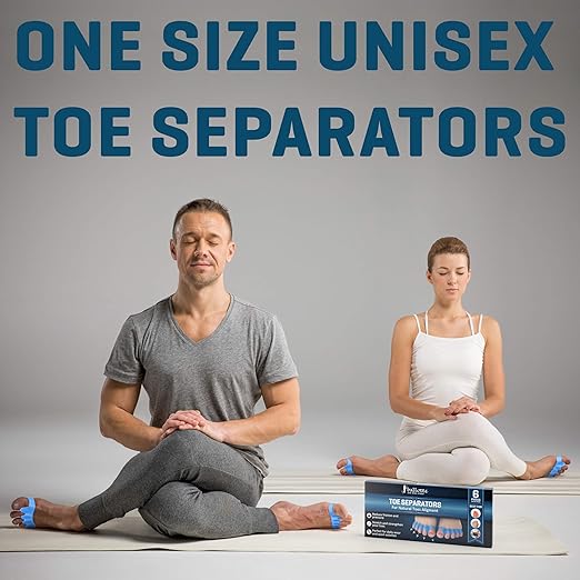 Ballotte Toe Separators, Silicone Toe Spacers for Bunions and Overlapping Hammer Toes, Athletic Tootsie Spacers for Running and Yoga, Foot Finger Splitters for Men & Women (Toe Seperators (Blue 6-Pack))
