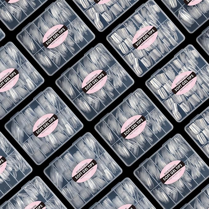 Meidum Square Soft Gel Nail Tips, BORNBYME 240 PCS Pre Buff Full Cover Shaped Nail Extenison Tips Half Matte X Gel Nail Tips