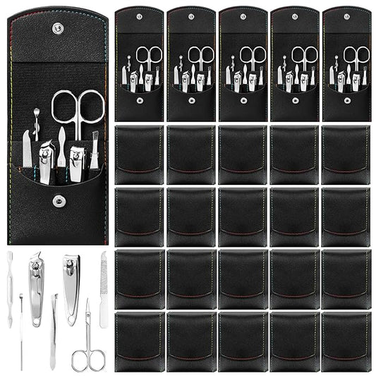 Geosar 50 Set Travel Manicure Kit Nail Clippers Pedicure Professional Nail Care Tools Stainless Steel Grooming Set with Portable Travel Case Gifts for Mother Father Men Women(7 in 1,Black)