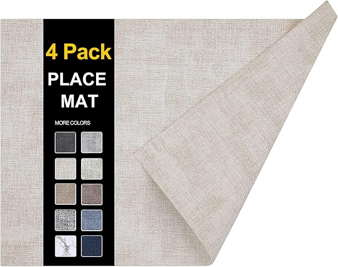 Faux Leather Heat Resistant Placemats 4 Packs, Waterproof Wipeable Dining PU by homing