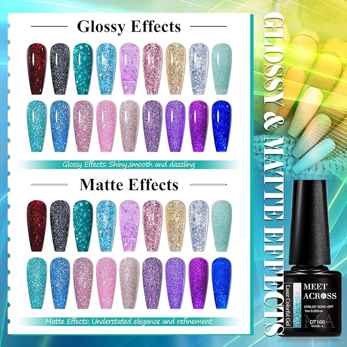 MEET ACROSS 18pcs Gel Nail Polish Set Soak Off UV LED Lamp Gel Nail Polish Kit (SET-6, 18pcs)