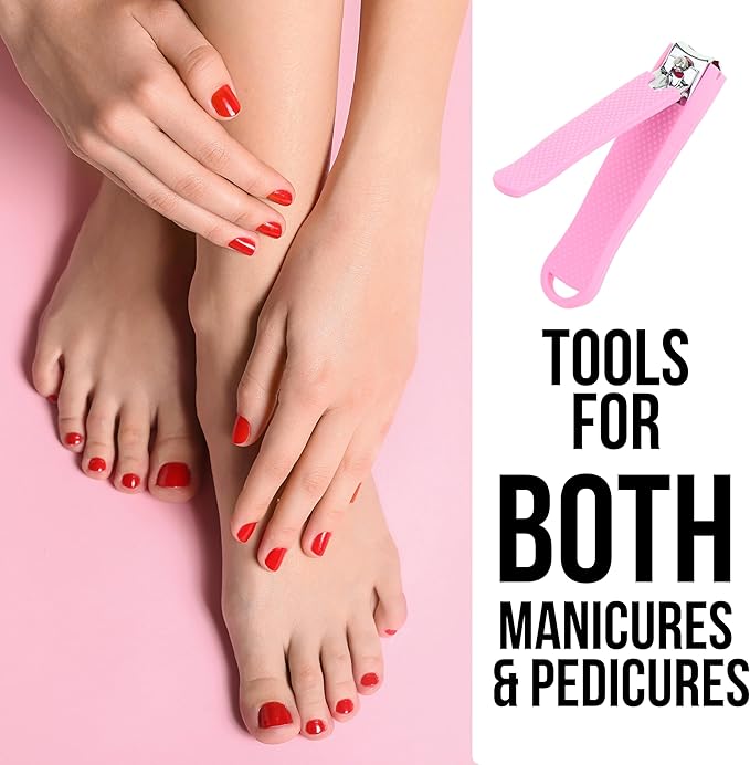 2pc Nail Clipper Set - Big & Small Precision Nail Clippers Value Pack, Water-Resistant Pink Nail Clippers with Comfortable Silicone Grip (Fuchsia)
