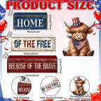 Moucuny 4 Pcs 4th of July Decorations Patriotic Highland Cow Wooden Block Sign - Image 3