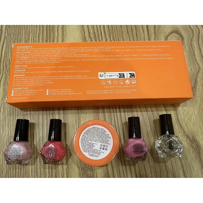 Modelones Nail Polish Set with 42 Pcs Remover Pads, 3 Colors Pink Tones Nail Glitter Polish with Top and Base Coat &Finger Nail Polish Bulk Manicure DIY 2025 Gifts for Women Nail Art Salon Home
