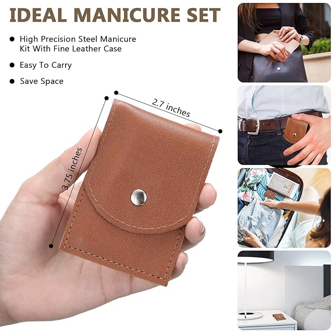 Geosar 12 Sets Manicure Set Nail Clippers Pedicure Kit Stainless Steel Professional Pedicure Set Grooming Kits Nail Care Tools with Luxurious Travel Case for Nail Care (Brown)