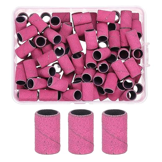 HARFINGTON 100pcs Small Sanding Bands 150 Grit for Nail Drill Bits Mini Sanding Band for Nails Gel Manicures Pink