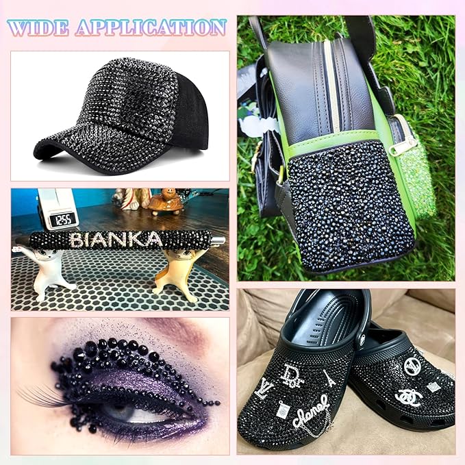 30000Pcs Resin Rhinestones for Bedazzling with B7000 Jewelry Glue, Black Flatback Gems Rhinestones for Crafting, Clothing Tumblers Mugs Shoes Fabric Decor Nail Art